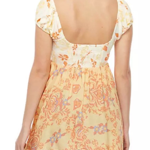 Free People La Bamba Babydoll floral two tone Ivory patchwork combo Small - Picture 2 of 6